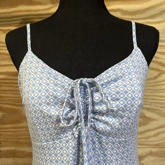 Hollister Y2k Babydoll Mini Dress Blue Print Size Medium Stretch Coquette - Picture 4 of 11